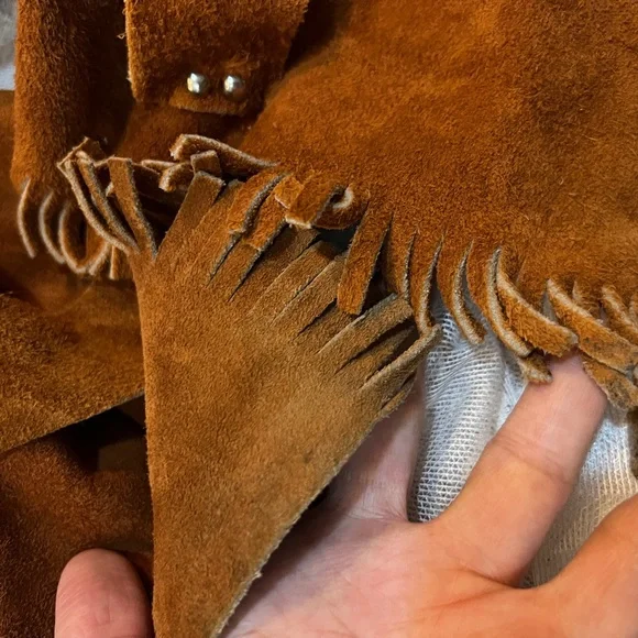 Vtg Authentic Western Outfits For JR. Cowboys Cowhide Chap Vest Fringed Studs B